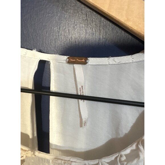 Free People Ivory Long-Sleeve Blouse With Lace Inserts & Sheer Panels Boho Style - Picture 4 of 9